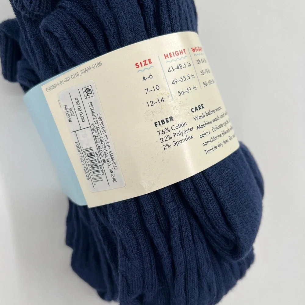 NEW Cat & Jack 2pk navy blue cotton cable knit uniform footed tights girls 7-10